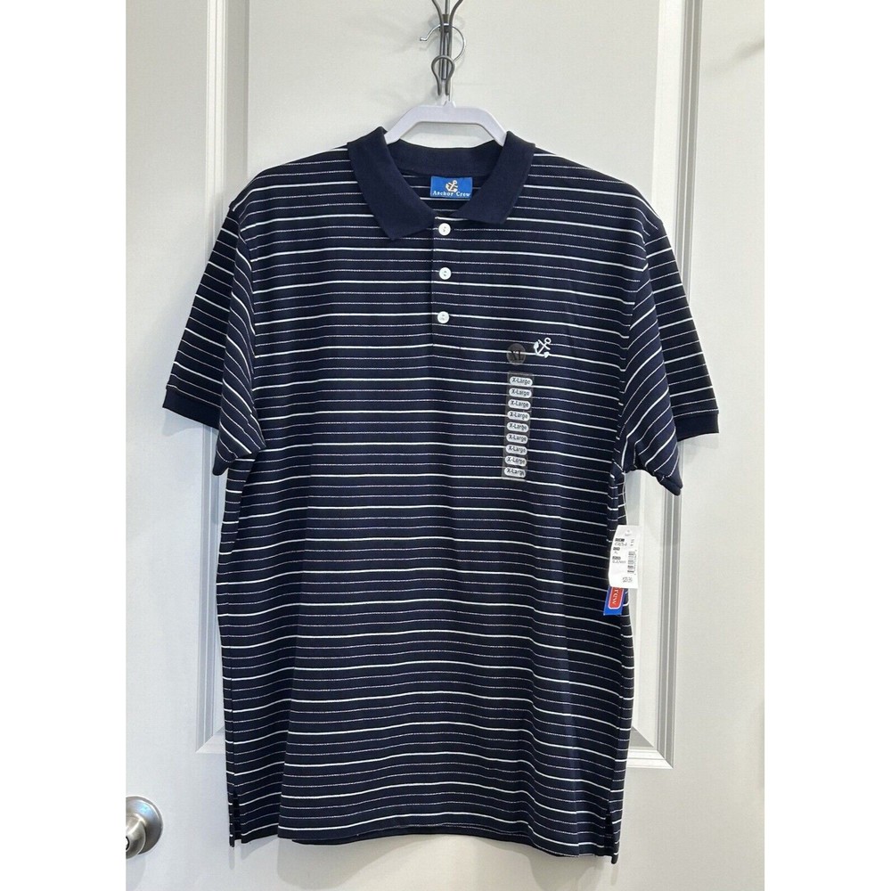 Anchor Crew NWT Men’s Navy Polo Striped Short Sleeve Shirt‎ Size XL - Picture 2 of 12